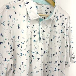Swannies Mens 2XL White Bird Print Colonial Heritage Golf Polo Shirt Performance
